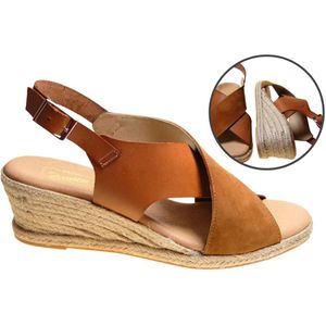 Stravers - Bruine Espadrilles Sandalen Duoband met Sleehak Maat 44 Espadrilles Dames Grote Maten