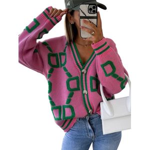 Livano Cardigan Dames - Vest - Knopen - Warm - Gebreid Vest - Roze - L