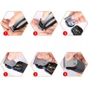 6-in-1 multifunctionele tondeuse - Haartrimmer - Trimmer van volledig formaat - LED-display - IPX6 waterdicht - Batterijniveau-indicator - Inclusief meerdere koppen