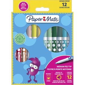 Paper Mate uitwasbare kinderviltstiften | Geweldig voor kinderen om te kleuren | Medium punt | Verschillende heldere kleuren | 12 stuks