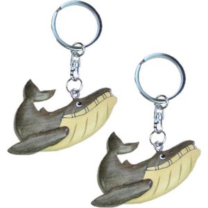 2x stuks houten bultrug walvis sleutelhanger - cadeau artikelen walvissen