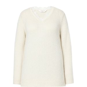 MIAMODA - Dames - Trui classic fit grof breisel hals met kant - Off-white - Maat 46+