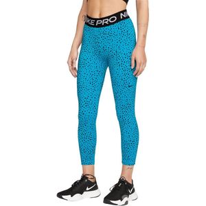 Nike Pro Dri Fit Crop Mid Rise Printed Legging Dames - Laser Blue / Black / Black - XS