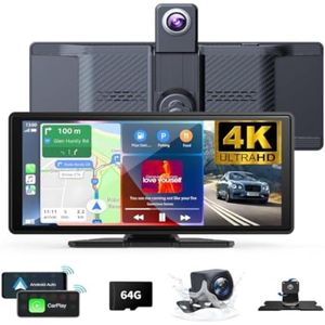 Carplay scherm - Draadloos Auto Multimedia Scherm - met 4K Dashcam - en Spiegeleffect