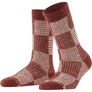 Burlington Charming Checks gedessineerd alpaca wol sokken dames bruin - maat 36-41