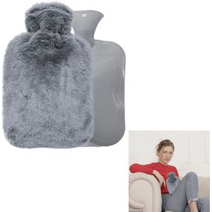 Kruik met hoes - handwarmer - warm kompreszak - kruik voor naast het bed - stoffen hoes + kruik - 1000 ml - afmeting: 24 * 14 * 5 cm - geschikt voor het verwarmen van handen, voeten, buik, nek en schouders - grijs