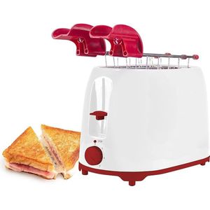 Broodrooster Met Tostiklemmen - Toaster Met Kruimellade 750W - Tosti Apparaat & Tosti Ijzer Alternatief – 7 Standen – Wit/Rood