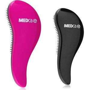 Pijnvrije Ontklittende Haarborstelset - 1 Zwart & 1 Roze Borstel voor Glanzend en Steil Haar