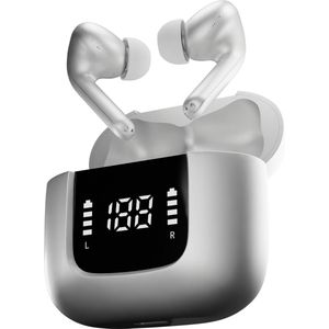 Voltma® Bolt Action Draadloze Oordopjes - Oortjes draadloos - IPX5 waterdicht - ENC + ANC Noise Cancelling - Wireless Earbuds met 6 Microfoons En 45 Uur Speeltijd - Bluetooth Earpods met True Tone LED-display Compatibel met IOS en Android (White)