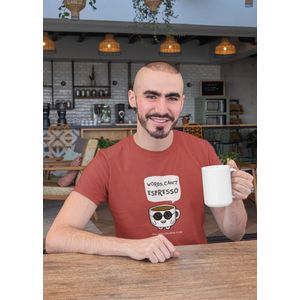 Shirt - Words can’t espresso - Wurban Wear | Grappig shirt | Koffie | Unisex tshirt | Koffiezetapparaat | Koffiebonen | Wit, Zwart & Rood