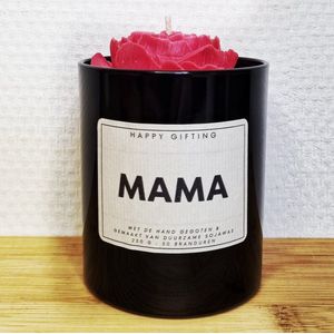 Mama - Soja was geurkaars - Rode roos - Kaarsglas glanzend zwart - Kaneel geur - 250 gram - 50 branduren - Geurkaars - Kaars - Kaars met tekst - Soja was – Soy wax – Handgemaakt – Cadeau – Cinnamon - Geschenk – Duurzaam