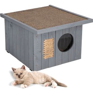 Springos Kattenhuis - Geïsoleerd - Voor Buiten - Weersbestendig - 58 X 49,5 X 36 CM - Grijs