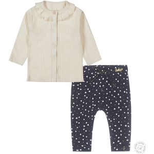 Dirkje - Bio Basic - Kledingset (2 delig) - Broek Navy met hartjes - Blouse Off white - Maat 62