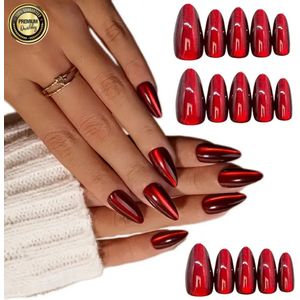 GUAPÀ® Plaknagels Rood 24 Delige Nagelset | 24 stuks valse nagels | Press On Nails | Zelfklevende Plaknagels | Nepnagels | Kunstnagels | Compleet plaknagels starterspakket | Nagels Wraps | Nail Art | 24 stuks plaknagels Metallic Rood
