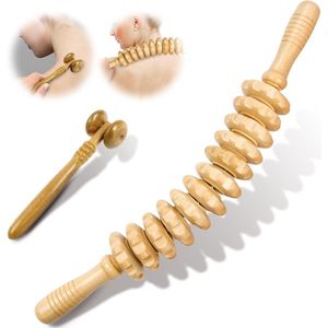 Houten massagerolgereedschap 2 stuks anti-cellulitis roller massagegereedschap voor ontspanning van benen, armen, rug en nekspieren