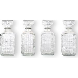 Kristal Whiskey Karaf | Set van 4, 1L elk | Ideaal Cadeau voor Man & Vrouw | Loodvrij Kristal Glas | Kristallen Karaf voor Bourbon, Vodka, Rum, Gin & Meer!