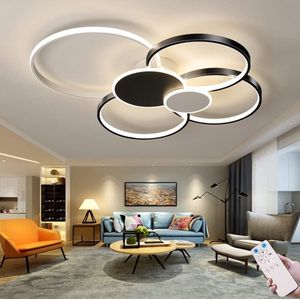 LuxiLamps - 6 Ringen Plafondlamp - Dimbaar Met Afstandsbediening - Zwart/Wit - Woonkamerlamp - Moderne lamp - Plafonniere