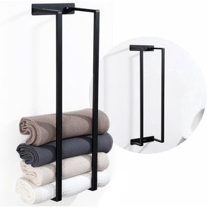 Handdoekrek 70x20x14 cm – Industrieel Design – Mat Zwart RVS – Voor 10+ Handdoeken – Inclusief Bevestigingsset – Badkamer Accessoire - AUM