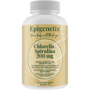 Epigenetix - Chlorella & Spirulina 200mg - 90 premium capsules - Detox, energie & immuunboost in één supplement,voor energie en herstel, ondersteunt spijsvertering en immuniteit, groene microalgen helpen bij het ontgiften van de darmen