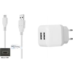 OneOne 2.1A lader met 2 poorten + 1,0m standaard Micro USB kabel. Oplader adapter past op Pocketbook eReader Basic New / Touch / Touch 2, Color Lux, Mini, Mini Pro, tablet 360 Plus, Touch HD / HD 2 / HD 3, Ultra, Sense