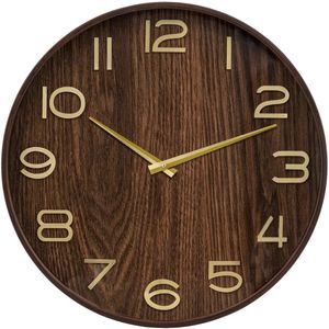 Atmosphera Wandklok/muur klok - Woody - Dia 55 cm - hout - bruin - keuken/kamer/kantoor