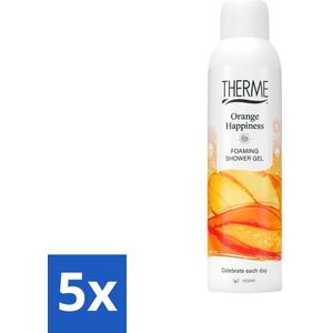5 x Therme - Orange Happiness - Schuimende Douchegel - Verfrissend - Verzorgend - 200ml - Luxe Douchegel - Vegan Douchegel - Dierproefvrij