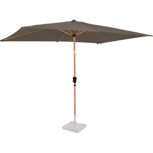 VONROC Premium Stokparasol Rapallo 200x300cm - Incl. beschermhoes – Rechthoekige parasol - Kantelbaar – UV werend doek – Houtlook - Taupe