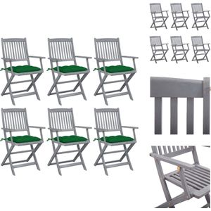 vidaXL Klapstoelen Set - Massief Acaciahout - Greywash - Inclusief Kussens - 6 stuks - Tuinstoel