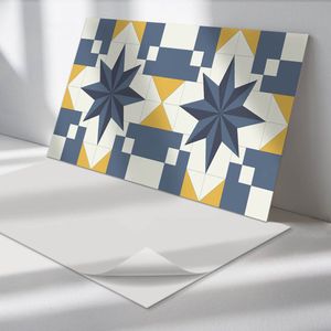 Wallfluent Vinyl Wandpaneel - Geometrisch sterpatroon PVC Muurpaneel - 120 cm x 60 cm - Blauw PVC wandpaneel - 1 stuk - Rechthoekig Wandbekleding Vinyl - Abstractie Wandpaneel - Zelfklevende Wandbekleding - Wandpaneel Keuken en Badkamer