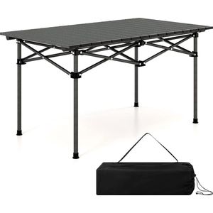 Campingtafel opvouwbaar, vouwtafel met oprolbaar tafelblad, klaptafel tuintafel met aluminium tafelblad voor 4 personen, incl. draagtas, 95 x 55 x 50 cm, zwart
