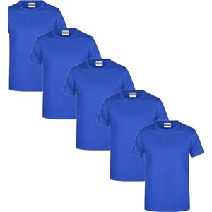 James & Nicholson 5 Pack Royaal Blauwe T-Shirts Heren, 100% Katoen Ronde Hals, Ondershirts Maat L