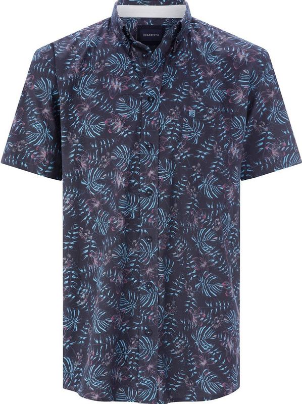 SARDOR - Overhemd - Donkerblauw - Korte Mouwen - Patroon