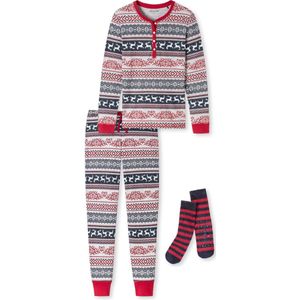 Schiesser Dames Pyjama - Geschenkset met sokken- Rood - Maat S