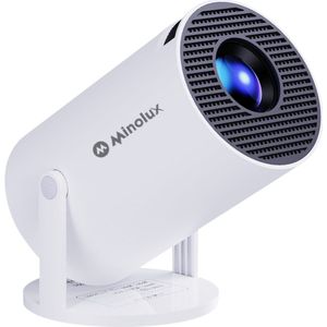 Minolux® Mini Beamer-model 2025 – Smart Projector met Netflix, YouTube, Disney+, Appstore. – WiFi, Bluetooth, Screen Mirroring – Home Cinema - 4k - Beamer - Inclusief Hdmi kabel & speaker - IOS & Android - Wit