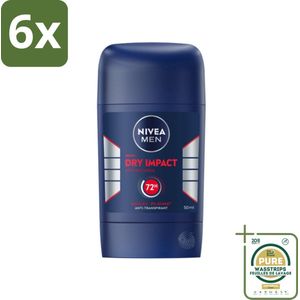 NIVEA MEN - Deodorant Stick - Dry Impact - 50 ml - Voordeelverpakking - 6 stuks - Zweetbestendig - Geurbestendig