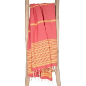 ZusenZomer Hamamdoek XL BIARRITZ -  Groot, licht en dun Strandlaken Saunadoek voor Dames - Fouta Hammamdoek Hamam Handdoek - 100% Katoen - Fairtrade - 100x190 - koraal geel