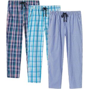 Lange Katoenen Pyjamabroek voor Heren - Geruit, Vrijetijdsbroek, Loungewear met Zijzakken - 3-Pack