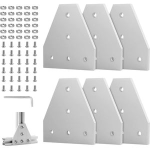 Hoekbeugels verbindingsplaat 30 x 30 hoekhouderplaat buitenprofiel T-profiel met moeren schroeven moersleutel voor 7 mm sleuf aluminium profiel 6 stuks.