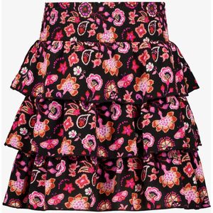 TwoDay gelaagde meisjes rok met bloemenprint zwart roze - Maat 134/140
