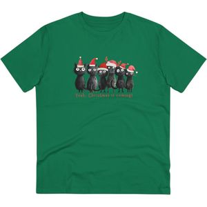 T Shirt Dames Heren - Kerstmis Komt Eraan - Met Grappige Katten Illustratie Print - Groen - XXL