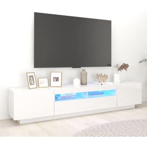 The Living Store TV-meubel - LED-verlichting - hoogglans wit - bewerkt hout - 200 x 35 x 40 cm - RGB LED-verlichting
