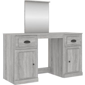 vidaXL Kaptafel met spiegel 130x50x132,5 cm grijs sonoma eikenkleurig - Kaptafel - Kaptafels - Kap Tafel - Make-up Tafel