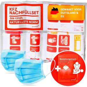 PURAHELP KFZ Navulling DIN 13164 volgens norm 2025 (StVO-conform) - Inclusief ademhalingsdoek - Eerste hulp set auto verbanddoos auto 2025