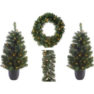 Everlands Kerstboom-kerstkrans-dennenslinger set - met licht