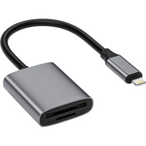 Qost - SD Kaart lezer - 2 in 1 - Lightning - SD / Micro SD - Kaartlezer Space Gray - Geheugenkaartlezer - Micro SD kaartlezer