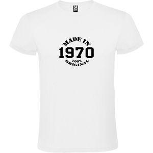 Wit T-Shirt met “Made in 1970 / 100% Original “ Afbeelding Zwart Size XS