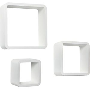 Cube Wandplank - Zwevend - Wandrek - Boekenplank - Set van 3 - Wit MDF