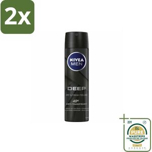 NIVEA MEN – Deodorant spray – Deep – 150 ml - Voordeelverpakking - 2 stuks - Droge huid - 48 uur bescherming