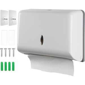 Wandmontage papieren handdoekdispenser zonder boren - voor C vouw papieren handdoeken - 250 tot 400 stuks wit