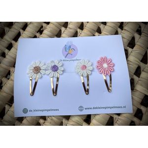 De Kleine Pimpelmees Louise – Haarspeld Set – Roze, Paars, Zilver, Wit – Handgemaakt – 4 Stuks